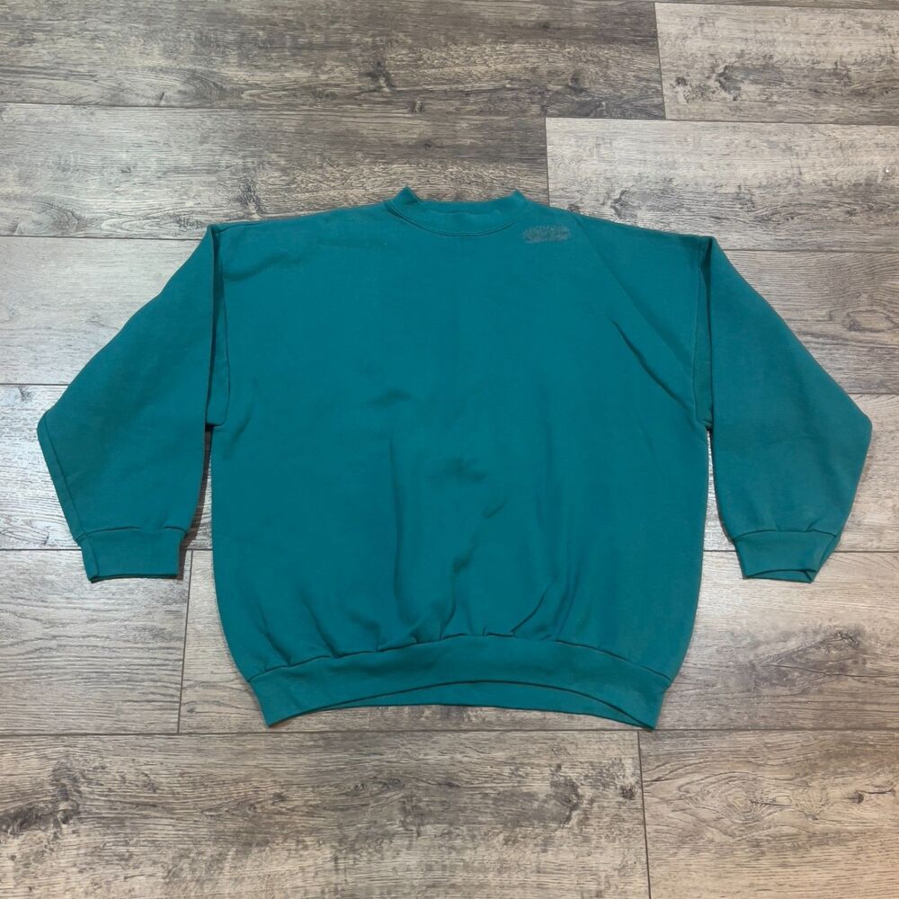 Vintage 90s Logo 7 Blank Crewneck Sweatshirt Teal Green - Men's Size 2XL